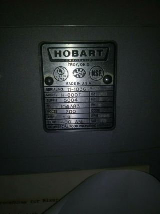Hobart Mixer H - 600 T 60 2HP Rare 200V quart Pristine low use. 3