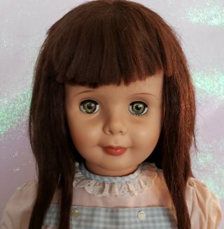 Vtg 1960s Patti Playpal Companion Doll Walker Dark Brown Hair Bright Green Eyes