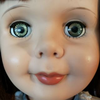 Vtg 1960s Patti Playpal Companion Doll WALKER Dark Brown Hair Bright Green Eyes 2