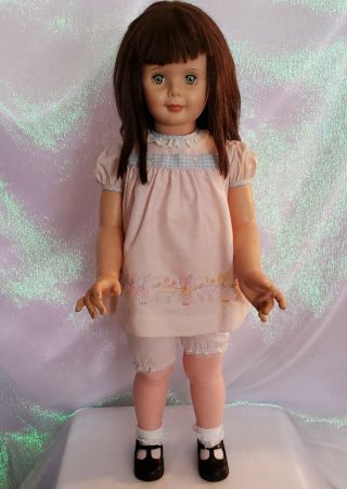 Vtg 1960s Patti Playpal Companion Doll WALKER Dark Brown Hair Bright Green Eyes 3