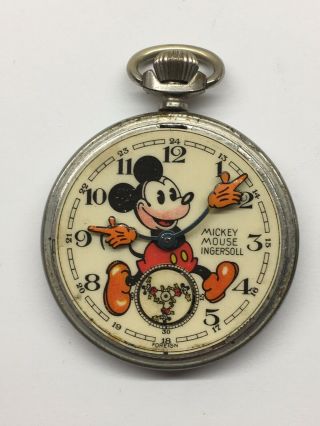 1936 Ingersoll English No 2 Mickey Mouse Red Beard Pocket Watch,  Fob 10