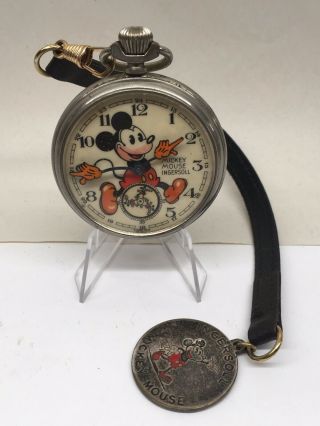 1936 Ingersoll English No 2 Mickey Mouse Red Beard Pocket Watch,  Fob