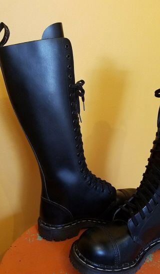 Vintage Gripfast 20 Eyelet Steel Toe Black Tall Boots England Men 8 Women 9 5