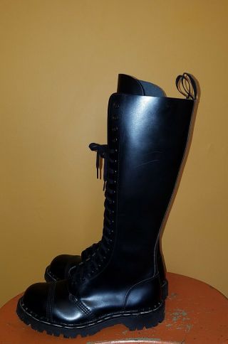 Vintage Gripfast 20 Eyelet Steel Toe Black Tall Boots England Men 8 Women 9 6