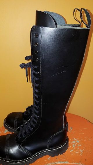 Vintage Gripfast 20 Eyelet Steel Toe Black Tall Boots England Men 8 Women 9 7