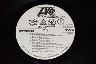 Led Zeppelin IV INSANELY RARE PROMO lp EX WLP Atlantic Cover 4 5