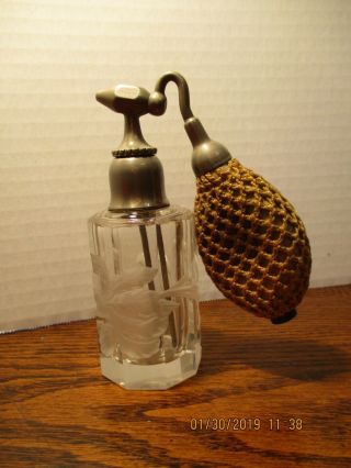 Antique 1908 De Vilbiss Atomizer Cut Glass Perfume Bottle