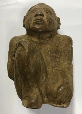 Antique Clay Olmec Figurine Of A Crouching Man 3 " High