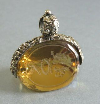 Large Antique Georgian 15ct Gold Citrine Intaglio Spinning Pocket Watch Fob Seal