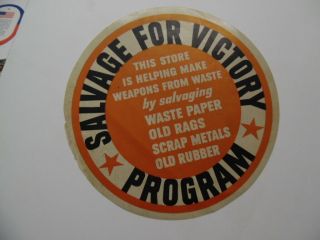 C.  1944 Salvage For Victory Program Store Window Decal Wwii Vintage Big