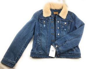 Ugg Women’s Lamb Collar Blue Vintage Denim Jean Jacket Size Medium Nwt $425