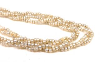 Vintage 14k Yellow Gold Clasp 15.  5 " Double Strand 1.  6mm Seed Pearl Necklace - K49
