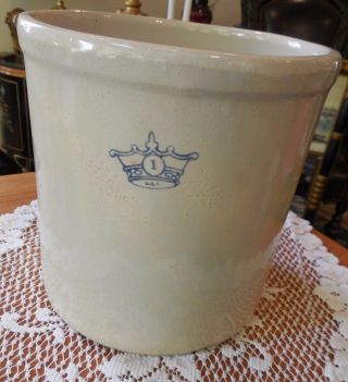 Robinson Ransbottom Pottery Stoneware Crock With Blue Crown 1 Gallon U.  S.  A