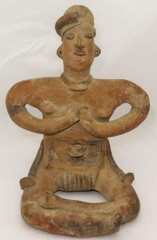 Pre Columbian Colima Painted Seated Figure W/ Ornate Wardrobe & Necklace