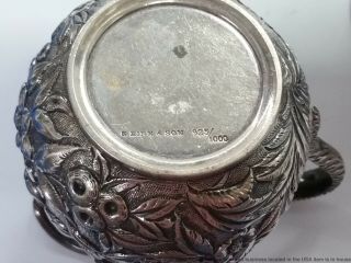 Antique S Kirk & Son Sterling Silver Repousse Creamer Cup Sugar Bowl 925/1000 3