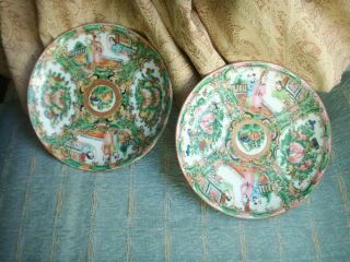 Old Antique Chinese Famille Rose Enamelled Porcelain Pair Dishes Hong Kong 1920s