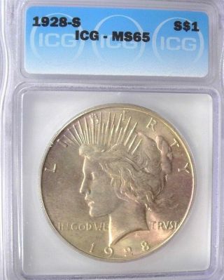 1928 - S PEACE SILVER DOLLAR ICG MS65 EXTRA RARE IN GEM VALUED AT $20,  000 2