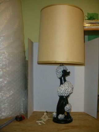 Vintage Retro Mid Century Modern Black & White Poodle Dog Table Lamp With Shade