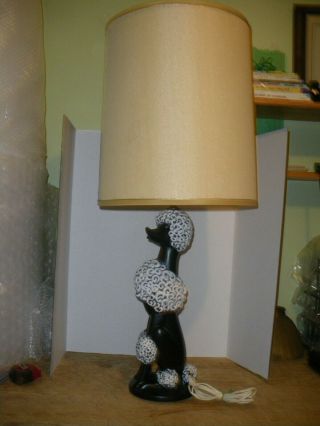 Vintage Retro Mid Century Modern Black & White Poodle Dog Table Lamp with Shade 3