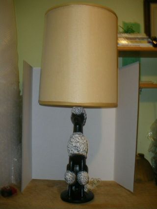 Vintage Retro Mid Century Modern Black & White Poodle Dog Table Lamp with Shade 4