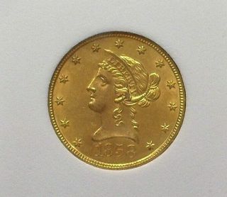 1858 - S Liberty Head $10 Gold Near Choice Uncirculated Extra Rare 60 - 80 Known