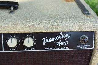 1961 White Blonde / Brown Tolex FENDER TREMOLUX Head Vintage Guitar Amp 3
