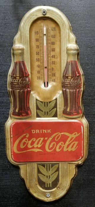Vintage Coca Cola Thermometer 1941 Double Bottle Gas Oil Sign Coke