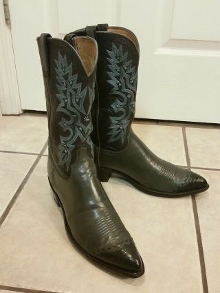 Lucchese Vintage Grey Black Wingtip Cowboy Boots 12d 12m