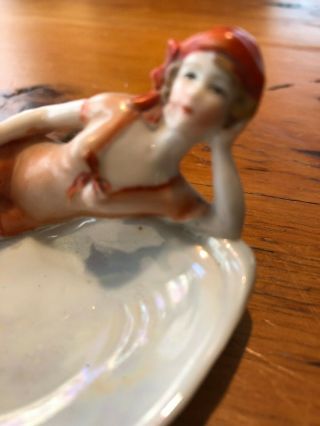 ANTIQUE BATHING BEAUTY FIGURINE PIN DISH - GLAZED BISQUE - 4027 GERMANY 4