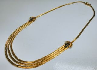 Vintage Fine 18k Yellow Gold 3 - Tier Necklace With 12 Sapphires 18 " Box Clasp