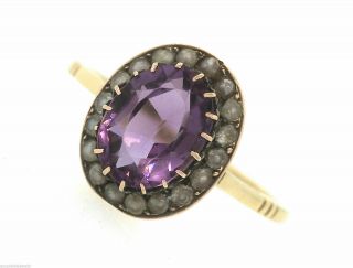 Ladies Antique Victorian 14K Yellow Gold Amethyst Seed Pearl Cocktail Ring 3