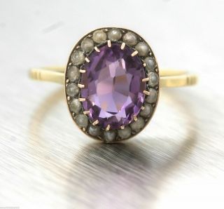 Ladies Antique Victorian 14K Yellow Gold Amethyst Seed Pearl Cocktail Ring 4
