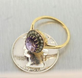 Ladies Antique Victorian 14K Yellow Gold Amethyst Seed Pearl Cocktail Ring 7