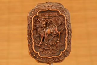 Rare Antique Old Boxwood Hand Carved Kirin Statue Netsuke Pendant Lucky Gift