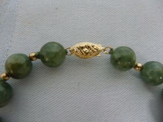 LOVELY VINTAGE JADE BEADS w/14K CLASP,  BEADS & BALE HOLDING JADE CARVED PENDANT 8