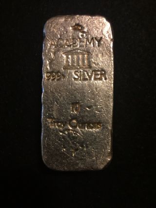 Academy Metals Vintage Artisanal 10 Oz Hand Poured Bar / Ingot.  999,  Fine Silver