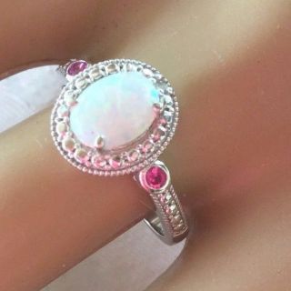 Vintage Jewellery White Gold Opal Ring With Rubies Diamond 9 S Antique Jewelry