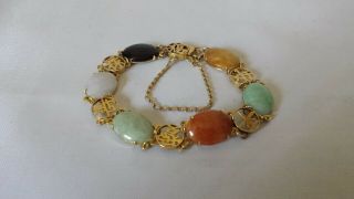 Vintage 14k Yellow Gold Multi Color Jadeite Jade Bracelet Estate Find 7 "