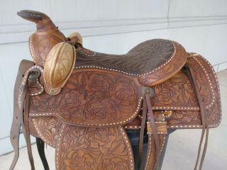 RARE Vintage Henry Les Garcia Saddle Co Salinas Tooled Ranch Cutting Saddle 5