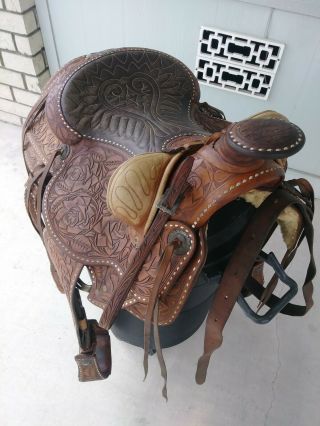 RARE Vintage Henry Les Garcia Saddle Co Salinas Tooled Ranch Cutting Saddle 6