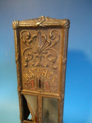 Antique Northwestern Sellem cast iron match box 1 cent dispencer & cigar cutter 2