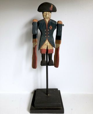 Wood Soldier Whirligig 16” Vtg Contemporary American Folk Art Revolutionary War