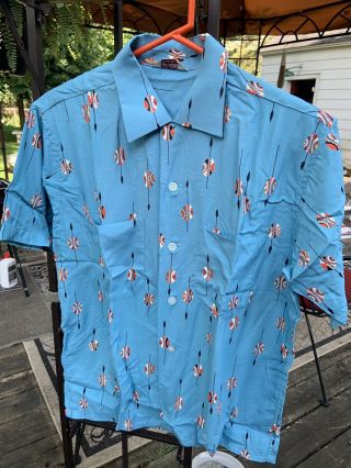 Vintage 1950’s Holiday Rayon Atomic Hawaiian Shirt Rockabilly Nos - M -