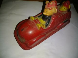 Vintage Walt Disney Mickey Mouse Sun Rubber Products Toy Fire Truck 2