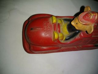 Vintage Walt Disney Mickey Mouse Sun Rubber Products Toy Fire Truck 3