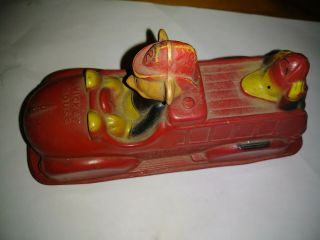 Vintage Walt Disney Mickey Mouse Sun Rubber Products Toy Fire Truck 4