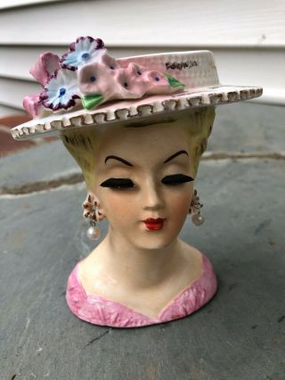 Antique Lady Head Vase Blonde W/dangling Pearl Earrings