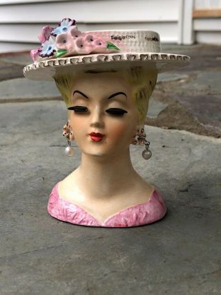 Antique Lady Head Vase Blonde w/Dangling Pearl Earrings 5