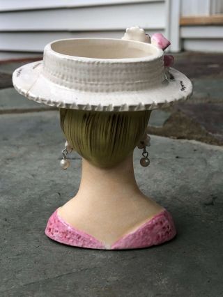 Antique Lady Head Vase Blonde w/Dangling Pearl Earrings 6