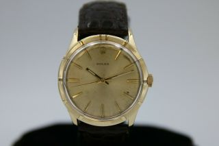 Vintage Rolex 14k Watch With Brown Leather Band Model 1530